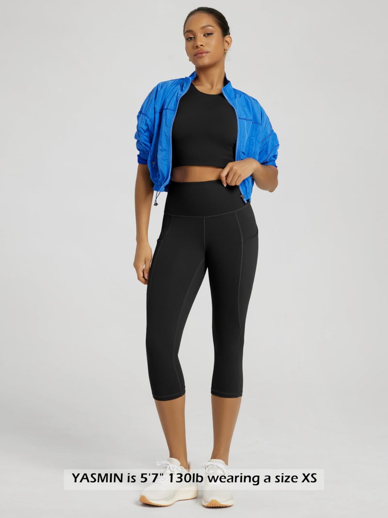ODODOS Women's High Waisted Yoga Capris with Pockets,Tummy Control Non See Through Workout Sports Running Capri Leggings, Black,X-Large - Image 4